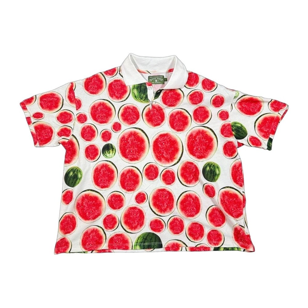Denim Tears Watermelon Print Polo Shirt Mens Large White Short Sleeve USA